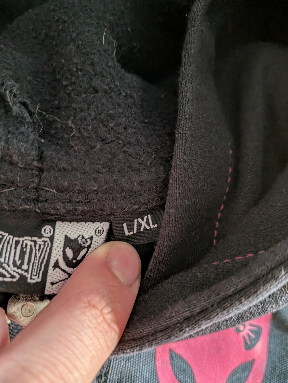 Bye Bye Kitty Living Dead Souls Bat Ear Hoodie Mall Goth Y2K Black Zip Up L XL - Picture 14 of 14